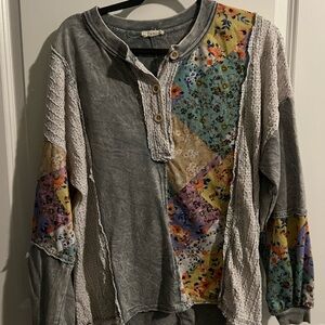 Patchwork Gray and Multicolor Women's Top